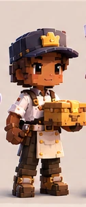 Baker assistant in a cap carrying a box