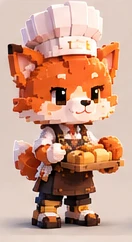 Fox baker with a tray of buns