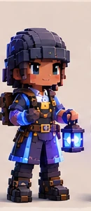 Night baker in blue with a glowing lantern