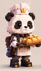 Panda baker with a tray of bread